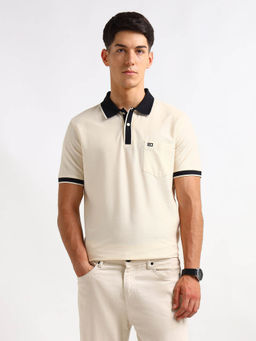 Arrow Sports - Men Beige Regular Fit Solid Polo T-Shirt