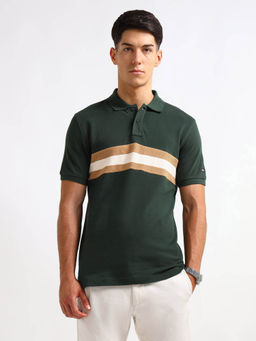 Arrow Sports - Men Green Stripes Regular Fit Polo T-Shirt