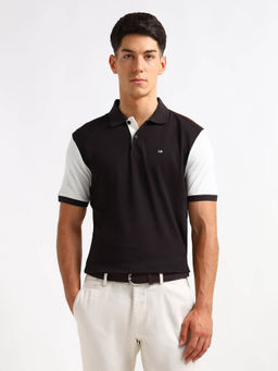 Arrow Sports - Men Black Colourblock Regular Fit Polo T-Shirt