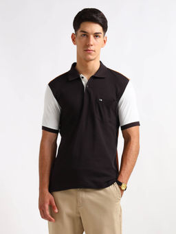 Arrow Sports - Men Black Colourblock Regular Fit Polo T-Shirt