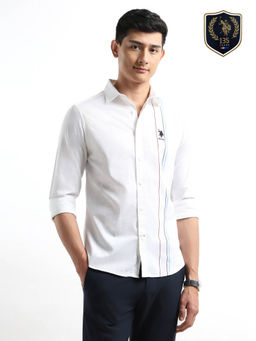 U.S. POLO ASSN. - Men White Striped Tailored Fit Shirt