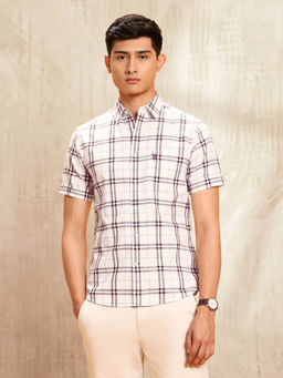 U.S. POLO ASSN. - Men Beige Checked Tailored Fit Shirt