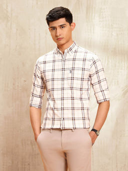 U.S. POLO ASSN. - Men Beige Checks Tailored Fit Shirt