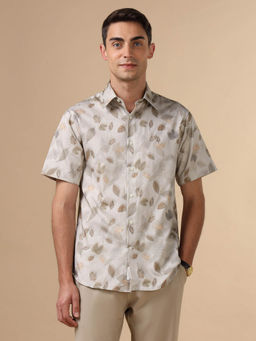 U.S. POLO ASSN. - Men Beige Tailored Fit Satin Shirt