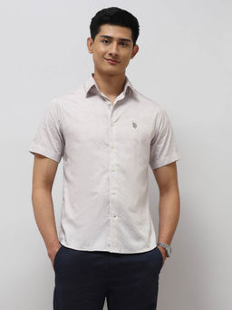 U.S. POLO ASSN. - Men Beige Tailored Fit Satin Shirt