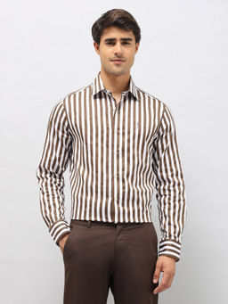 U.S. POLO ASSN. - Men Brown Striped Tailored Fit Shirt