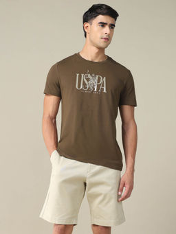 U.S. POLO ASSN. - Men Brown Solid Regular Fit T-Shirt