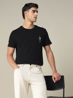 U.S. POLO ASSN. - Men Black Regular Fit Solid T-Shirt