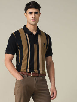 U.S. POLO ASSN. - Men Black Striped Regular Fit Polo T-Shirt