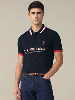 U.S. POLO ASSN. - Men Navy Blue Embroidered Regular Fit Polo Shirt