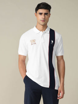 U.S. POLO ASSN. - Men White Colourblock Regular Fit Polo T-Shirt