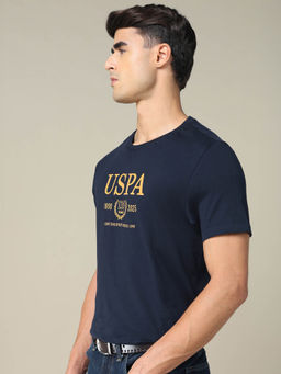 U.S. POLO ASSN. - Men Navy Blue Solid Regular Fit T-Shirt