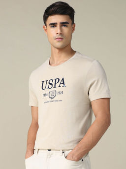 U.S. POLO ASSN. - Men Beige Solid Regular Fit T-Shirt