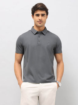 U.S. POLO ASSN. - Men Grey Slim Fit Textured Polo T-Shirt