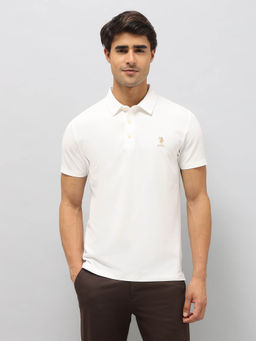 U.S. POLO ASSN. - Men White Slim Fit Textured Polo T-Shirt