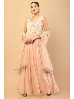 Soch - Women Peach Embroidered Gown with Dupatta (Set of 2)