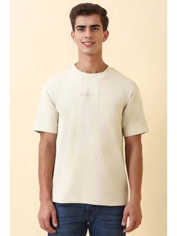 Allen Solly - Men Beige Textured Crew Neck T-Shirt
