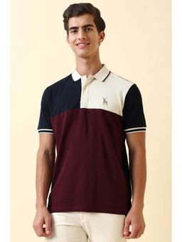 Allen Solly - Men Maroon Colorblock Polo Neck T-Shirt
