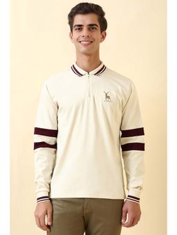 Allen Solly - Men Off White Solid Polo Neck T-Shirt