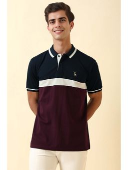 Allen Solly - Men Navy Blue Colorblock Polo Neck T-Shirt