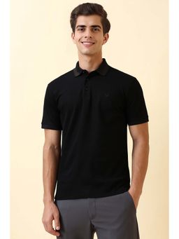 Allen Solly - Men Black Solid Polo Neck T-Shirt