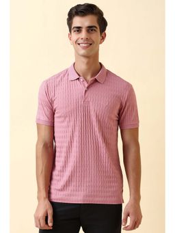 Allen Solly - Men Pink Textured Polo Neck T-Shirt