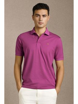 Louis Philippe - Men's Fuschia Solid Mercirised Polo T-shirt with Contrast Branding
