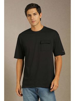 Louis Philippe - Men Black Solid Crew Neck T-Shirt