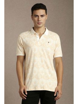 Louis Philippe - Men Beige Printed Polo Neck T-Shirt