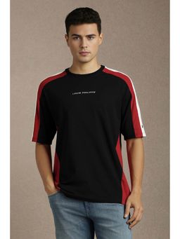 Louis Philippe - Men Black Colorblock Crew Neck T-Shirt