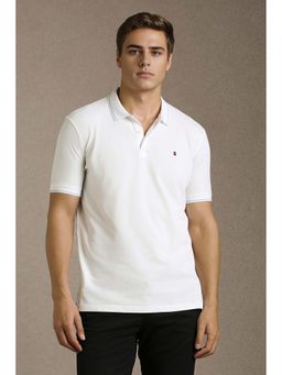 Louis Philippe - Men White Solid Polo Neck T-Shirt