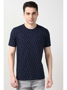 Peter England - Men Navy Blue Printed Round Neck T-Shirt