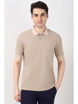 Peter England - Men Beige Print Polo Neck T-Shirt