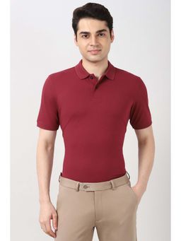 Peter England - Men Red Solid Polo Neck T-Shirt