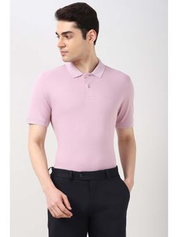 Peter England - Men Pink Solid Polo Neck T-Shirt