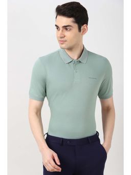 Peter England - Men Green Solid Polo Neck T-Shirt