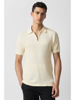 Van Heusen - Men Cream Textured Polo Neck T-Shirt