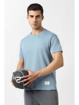 Van Heusen - Men Light Blue Solid Crew Neck T-Shirt