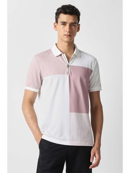 Van Heusen - Men Pink Colorblock Polo Neck T-Shirt