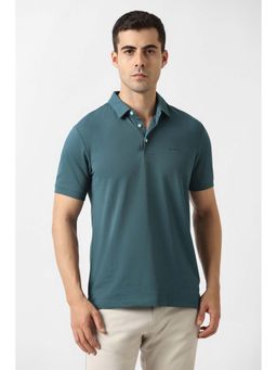 Van Heusen - Men Blue Solid Polo Neck T-Shirt