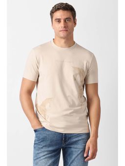 Van Heusen - Men Beige Graphic Print Crew Neck T-Shirt