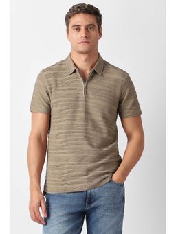 Van Heusen - Men Brown Textured Polo Neck T-Shirt