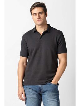 Van Heusen - Men Charcoal Textured Polo Neck T-Shirt