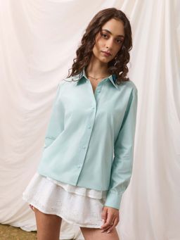 The Souled Store - Blue Embroidered Pure Cotton Shirt