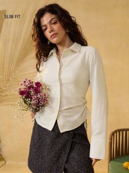 The Souled Store - Off White Solid/Plain Polyester Shirt