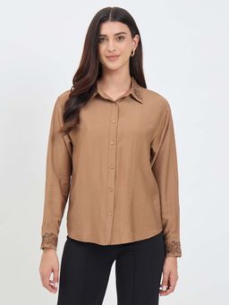 Madame - Brown Embellished/Sequined Rayon Shirt