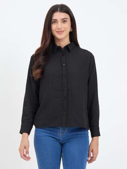 Madame - Black Textured Polyester Shirt