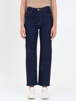 Madame - Navy Blue Solid/Plain Cotton Jeans