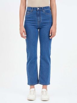 Madame - Blue Solid/Plain Cotton Jeans