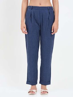 Madame - Blue Stripes Polyester Trouser